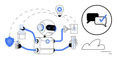 Güvenlik, dosya işleme, fikir üretimi, test ve iletişim dahil olmak üzere birden fazla işi idare eden robot. Yapay zeka, çoklu görev, yenilikçi otomasyon teknolojisi verimliliği ve basit