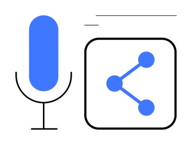 Ses iletişimini, podcast 'i, işbirliği ve ses dosyalarını paylaşmayı temsil eden ortak bir simge ile birlikte mavi mikrofon. Podcastlar, özel dersler, ağ oluşturma, yayıncılık, ses uygulamaları için ideal