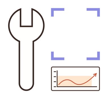 Odaklanma aracı ve yükselen eğilim grafiğinin yanında anahtar sembolü. Onarım, yenilik, gelişme, strateji, analitik, problem çözme, üretkenlik için ideal. Basit bir düz metafor.
