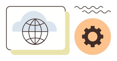 Küresel bağlantıyı temsil eden bir bulut sembolü içinde küre, ayarlar için bir dişli ile eşleştirildi. Teknoloji, bulut hesaplama, ağ oluşturma, küreselleşme, yenilik, otomasyon, erişilebilirlik için ideal