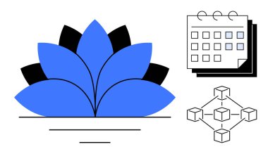 Mavi nilüfer uyumu sembolize eder, zaman yönetimi için bir takvim, ve bağlantı için engelleme düğümleri. Farkındalık, üretkenlik, planlama, teknoloji, yenilik, meditasyon dijital için ideal