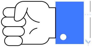 Mavi kollu, minimalist tarzda giyinmiş kapalı bir el yumruk oluşturuyor. Güç, güven, kararlılık, birlik, direnç eylemi motivasyon kavramları için ideal. Düz basit metafor