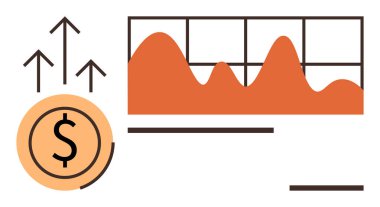 Veri çizgileriyle yükselen grafikler, para ve yükselen oklar finansal ilerlemeyi gösteriyor. Ekonomi, iş, yatırım, büyüme stratejisi, analitik planlama karı için idealdir. Basit düz metafor