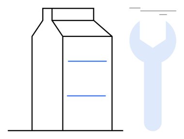 Büyük ölçekli ambalaj, onarım, sürdürülebilirlik, üretim yeniliği, gıda endüstrisi, çevre dostu imalat, yaratıcı problem çözme gibi büyük ölçekli İngiliz anahtarının yanında minimalist süt kutusu.