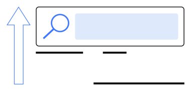 Büyüteçli arama çubuğu, yukarı doğru ok ve boş çizgiler. Büyüme, arama, internet, navigasyon, ilerleme veri keşfi minimalizmi için ideal. Basit bir iniş sayfası için mükemmel.