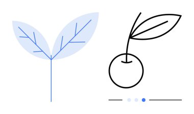 İki yapraklı stilize bitki ve ilerleme göstergeleriyle eşleştirilmiş kiraz grafiği. Sürdürülebilirlik, doğa, çevre, ekoloji, tarım, refah için ideal, basit iniş sayfası