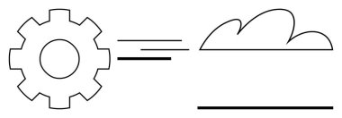 Dişliler hareket çizgileriyle bulutlara doğru hareket ediyor, teknolojiyi, bulut hesaplamasını, otomasyonu, yeniliği, dijital dönüşümü, ağ oluşturmayı, takım çalışmasını temsil ediyor. Bilişim endüstrisi ve iş dünyası için ideal