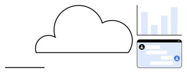 Bulut grafiği ve sohbet penceresi iletişim, analitik ve bulut tabanlı hizmetleri temsil ediyor. Takım çalışması, bağlantı, verimlilik, işbirliği, dijital paylaşım, uzaktan kumanda için ideal