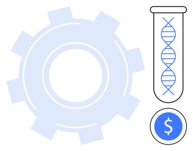 Dişliler endüstriyi, DNA sarmalları test tüplerinde biyoteknolojiyi simgeler ve dolar işareti de ekonomik yatırımı. Bilim, araştırma, ekonomi, yenilik, teknoloji, tıp için ideal