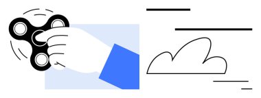 Hareket çizgileri ve yüzen bulut çizimiyle el hareketi çevirici. Rahatlama, stres atma, verimlilik, odaklanma, farkındalık, hobiler, basit iniş sayfası için ideal