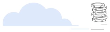 Bulut depolama, dijital ekonomi ve maliyet verimliliğini temsil eden bozuk paralarla bitişik mavi bulut. Finans, teknoloji, yatırım, tasarruf, bulut hesaplama, iş yeniliği için ideal