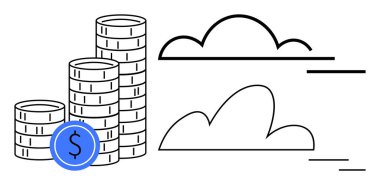 Birikimleri, yatırımları ve finansal büyümeyi tasvir eden dolar işaretli bozuk paralar. Finans, iş dünyası, ekonomi, bankacılık, zenginlik, strateji para yönetimi için idealdir.