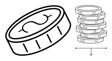 Finansal büyümeyi, zenginliği, yatırımı, ekonomiyi, tasarrufu, iş stratejisini ve bağış toplamayı tasvir eden tek bir madeni para yığını. Basit düz metafor için ideal