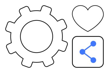 Bir meydanın içindeki dişli, kalp ve birleşik noktalar takım çalışmasını, yeniliği, aşkı ve ağ oluşturmayı temsil eder. Teknoloji, yaratıcılık, iletişim iş dünyası bağlantısı için ideal basit bir iniş