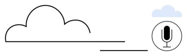 Ses girdisi ve depolamayı sembolize eden bir mikrofon simgesine sahip bulut çizgisi. Teknoloji, yenilik, bulut hesaplama, veri depolama, yapay zeka, dijital iletişim ve basit iniş sayfası için ideal