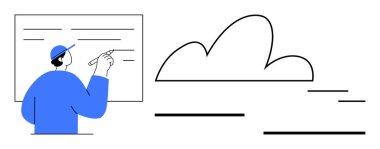 Teknede, beyin fırtınasını, yaratıcılığı ve yeniliği temsil eden stilize edilmiş bir bulutla kapak yazısı var. Takım çalışması, uzaktan çalışma, eğitim, planlama, bulut hesaplama, basit düşünme için ideal
