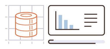 Yığınlanmış veritabanı ve bar grafik analizleri bir ızgara ve ekranda gösteriliyor. Veri yönetimi, analitik, araştırma, iş büyümesi, teknoloji, büyük veri ve organizasyon için ideal. Basit düz metafor