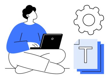 İş akışını, teknolojiyi, organizasyonu ve yaratıcılığı temsil eden bilgisayar ve metin dosyaları kullanan kişi. Üretkenlik, uzak çalışma, organizasyon, yenilik, dijital takım çalışması için ideal