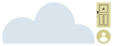 Kilitli kapı ve veri güvenliğini, bulut hesaplamasını ve erişim kontrolünü temsil eden kullanıcı simgesine sahip bulut sembolü. Siber güvenlik, gizlilik, teknoloji, çevrimiçi güvenlik, veri yönetimi, güvenlik için ideal