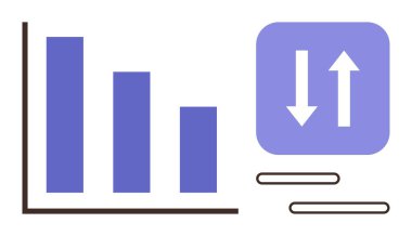 Veri karşılaştırmasını, performans takibini, ilerleme raporunu, trend analizini temsil eden çift yönlü okların yanında bar tablosu. İş için ideal, analitik, büyüme, iyileştirme, verimlilik araştırması