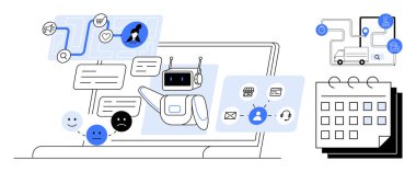 Robot asistan iletileri, kullanıcı geribildirimini, görev akışını ve zamanlamaları işliyor. Otomasyon, müşteri desteği, yapay zeka, verimlilik iletişimi iş akışı optimizasyon kullanıcı deneyimi için idealdir. Basit.