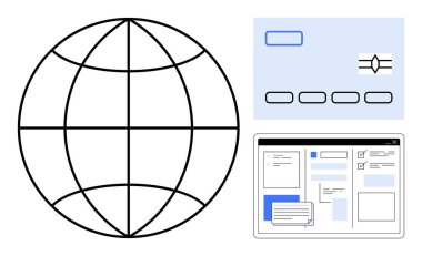 İnternet ağı, kredi kartı ve çevrimiçi arayüzü olan bir dünya. Finans, teknoloji, e-ticaret, küresel ticaret, çevrimiçi platformlar dijital güvenlik internet bağlantısı için idealdir. Basit düz metafor