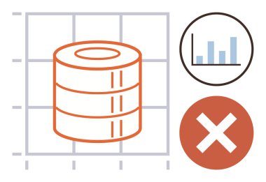 Izgara arkaplanındaki çubuk çizelgesi ve hata çapraz veri depolama diskleri yığını. Teknoloji, veritabanı, analitik, veri kaybı, işletme, sistem yönetimi, güvenlik görselleştirme için ideal. Basit düz