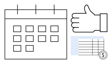 Takvim şebekesi, el hareketi ve madeni paralı finans masası. Takım yönetimi, programlama, teslim tarihleri, mali planlama, görev onayı, basit iniş sayfalarının bütçelendirilmesi için ideal