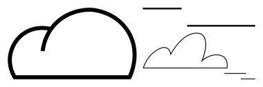 Rüzgarı temsil eden şekillendirilmiş kıvrımlı çizgileri olan kalın bir bulut. Minimalist estetik. Hava tahmini için ideal, doğa, iklim, çevre, rüzgar, hız teknolojisi. Basit düz metafor