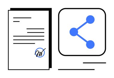 Bağlı noktalarla simge paylaşmanın yanı sıra imzalanmış belge, onay, ağ oluşturma ve işbirliğini sembolize ediyor. Sözleşmeler için ideal, dijital paylaşım, iş ortaklığı, iletişim, iş akışı