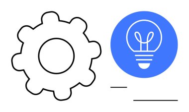 Fikir ve yeniliği temsil eden mavi bir ampulün yanında sistemleri sembolize eder. Yaratıcılık için ideal, süreç optimizasyonu, yenilik, beyin fırtınası, problem çözme, takım çalışması, basit