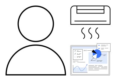 Soğutma ünitesinin yanında hava akımı ve çizelgeli bir veri paneli olan biri var. İklim izleme, teknoloji arayüzü, uzaktan kontrol, enerji yönetimi, akıllı yaşam, kullanıcı deneyimi için ideal