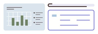 Veri görselleştirmesi ve notları harmanlayan bir belge sekmesinin yanında bar tablosu ve kurşun listeli gösterge paneli. Üretkenlik, analitik, iş, araştırma, eğitim, strateji, düz metafor için ideal