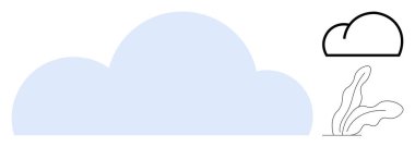 Büyük pastel bulut ve stilize bitki karışımı ana hatlı bulut elementi. Hava durumu, minimalizm, bağlantı, yaratıcılık, ekolojik temalar, dinginlik, soyut sanat için idealdir. Basit bir düz metafor için mükemmel.