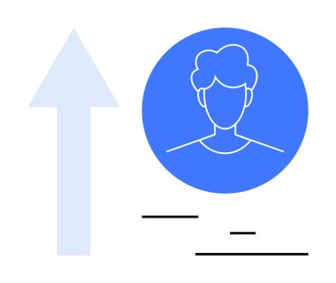 Minimalist çizgileri olan, yukarı doğru büyümeyi sembolize eden bir kişinin mavi dairesel profili. Başarı, ilerleme, ağ oluşturma, kariyer, kalkınma, başarılar için ideal, basit iniş sayfası
