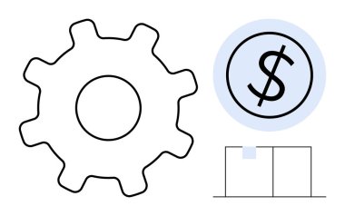Parmaklıkların üzerindeki dolar işaretinin yakınındaki büyük vites taşımacılık, ekonomi, endüstri, para üretimi, işlem optimizasyonu. İş için ideal, girişimler, yatırımlar, yönetim mühendisliği finans