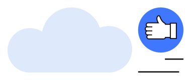 Bulut simgesi mavi bir dairenin içinde baş parmağıyla eşleştirildi. Veri paylaşımı, bulut hizmetleri, kullanıcı onayı, çevrimiçi geri besleme, siber güvenlik, dijital araçlar, basit iniş sayfası için ideal