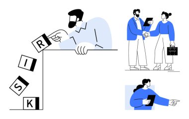 Adam risk engellerini yıkar, profesyoneller el sıkışır, takım tartışması yapar. Takım çalışması, liderlik, iş stratejisi, problem çözme, risk yönetimi işbirliği ve karar verme için ideal. Basit.