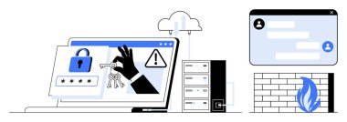 Ekrandaki kilitleri, sunucuları, güvenlik duvarlarını, uyarı sembollerini ve şifre alanlarını devre dışı bırakmak. Veri güvenliği, risk önleme, bilişim altyapısı, bulut güvenliği girişi için ideal