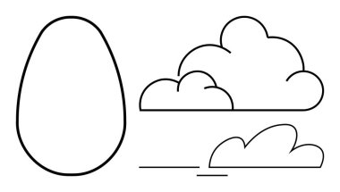 Düz, el çizimi bir şekilde havada süzülen bulutların yanında yumurta şeklindeki ana hatlar. Doğa, yenilenme, basitlik, yaratıcılık, saflık, büyüme çocukluğu için idealdir. Basit bir düz metafor.