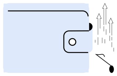 Para büyümesini, finansal başarıyı ve ekonomik gelişimi gösteren yukarı doğru okları olan minimalist cüzdan simgesi. Yatırım, tasarruf, bütçe, finans okuryazarlığı, bankacılık, zenginlik planlaması için ideal