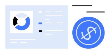 Turta şeması ve mavi dolar simgesini tamamlayan metin veri elemanları. Finans, analitik, iş büyümesi, ekonomi, yatırım planlaması, bütçe ve kurumsal strateji için ideal. Temiz daire