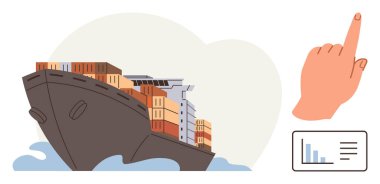 Kargo gemisi su üzerindeki konteynırlarla dolu. Dijital performans grafiğini gösteriyor. Ticaret, lojistik, taşımacılık, küresel işletme, veri yönetimi, ulaşım için ideal, basit düz metafor