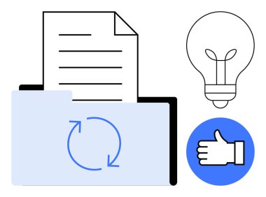 Tazeleme sembollü dosya, yenilik ampulü, onay için onay belgesi. Organizasyon, iş akışı, verimlilik, yenilik, güncellemeler, geri bildirim basit iniş sayfası için ideal