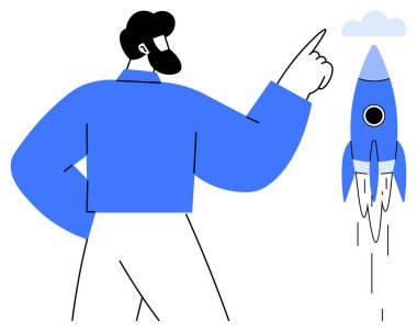 Sakallı adam yükselen roketi işaret ederek tutku ve büyümeyi sembolize ediyor. Ticari başarı, yenilik, girişim, liderlik, planlama, motivasyon teknolojisi için idealdir. Basit düz metafor