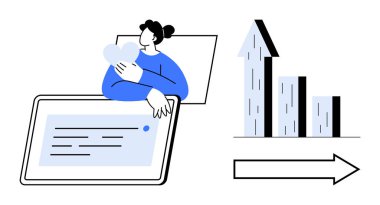 Tabletle etkileşime girerken kalbi tutan kişi. Gelişmeyi gösteren büyüme grafiği ve ok. Çevrimiçi katılım, analitik, pazarlama, iş büyümesi, yenilik, ilerleme için ideal, basit