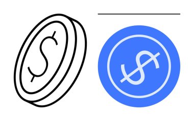 Eğik para ve yuvarlak mavi arka plan kavramları üzerindeki dolar işareti para, mali işlemler, ekonomik istikrar, iş stratejisi, yatırım, tasarruf ve e-ticaret kavramlarını iletir. Basit bir daire.