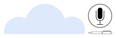 Dairesel çerçeveli siyah mikrofon ve dar kalem hatlı mavi bulut şekli. Bulut hesaplama, podcasting, veri depolama, ses araçları, yaratıcılık, dijital yazı, basit iniş sayfası için ideal