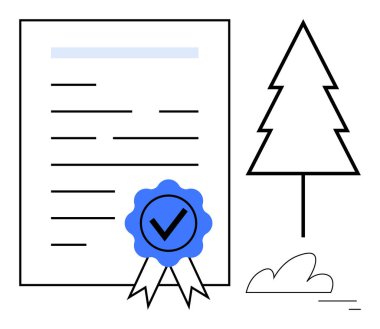 Onaylanmış mavi mühür, minimalist ağaç ve çalı sertifikası. Sürdürülebilirlik, çevre dostu uyum, çevre sorumluluğu, ormancılık, doğa koruma için idealdir.