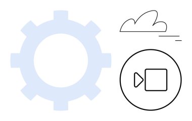 Vites simgesi, bulut sembolü ve teknoloji, medya ve otomasyon tasvir eden video oynatma düğmesi. Dijital platformlar, entegrasyon, ağ oluşturma, eğitim yenilikçiliği yaratıcılık ve basit bir